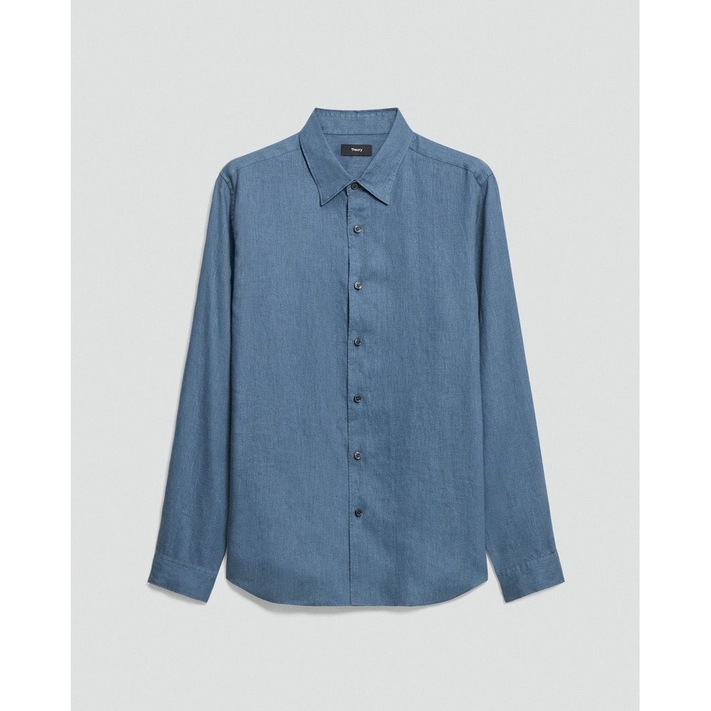 Theory Irving Shirt Rammy Light Flannel Blue Cotton Button Down J0774550 Mens M